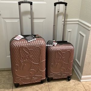 ful Disney's Minnie Mouse 2 Piece Textured Hard Sided Luggage Set Rose Gold